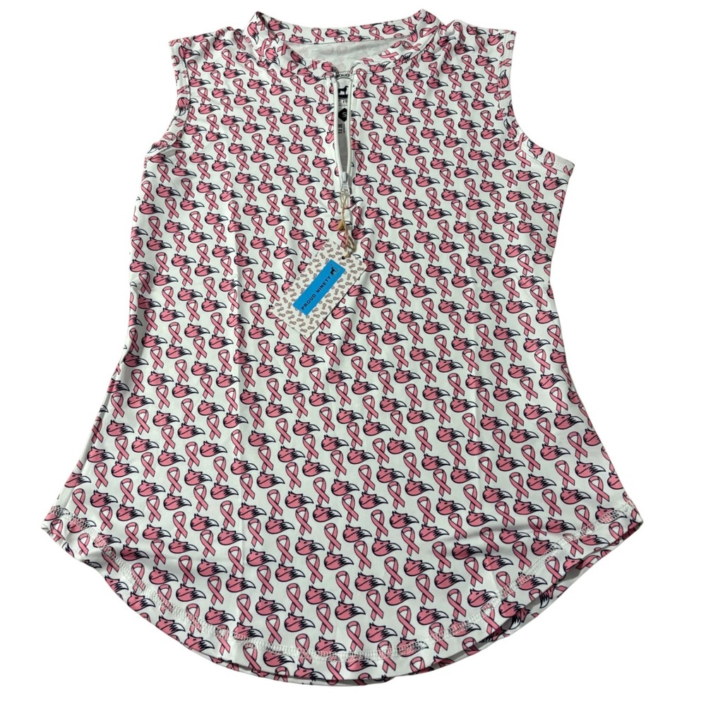 Proud Ninety Pink Flamingo‎ Breast Cancer Awareness Golf Polo Shirt Women's Sm.
